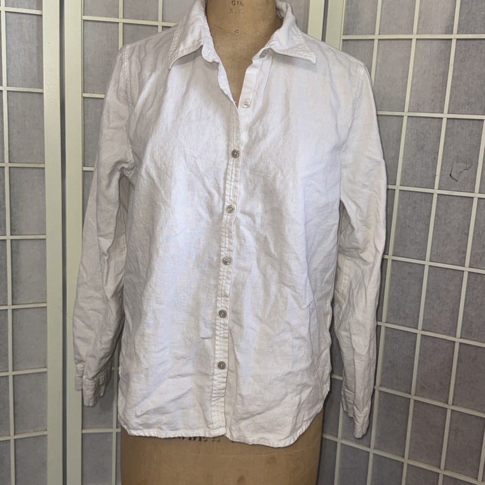 Orvis Linen White Beach Coastal Lagenlook Minimalist Blouse Size Medium